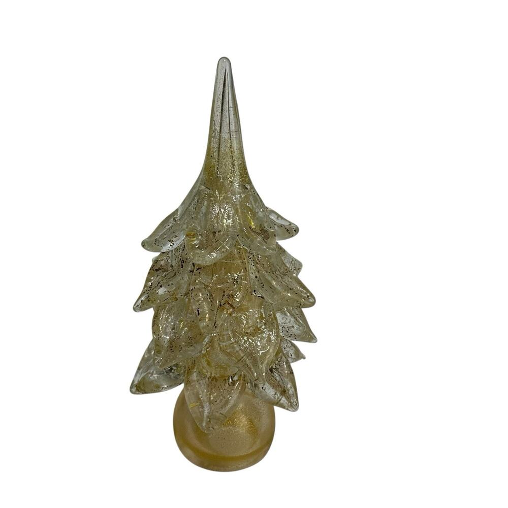 Vintage Murano Art Glass Gold Specks Christmas Tree Home Decor Sculpture 10 In.